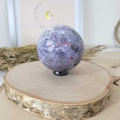 Pinker Turmalin in Lepidolith und Feldspat Unicorn Stone Kugel 6,4cm Durchmesser