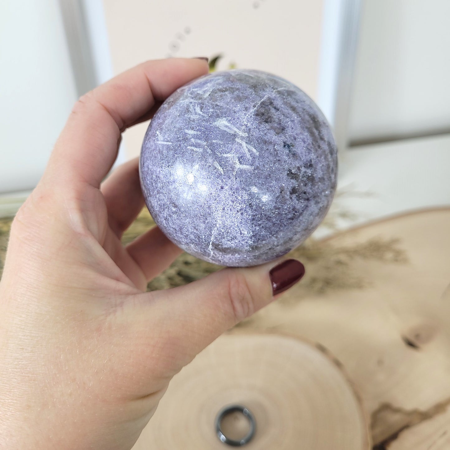 Pinker Turmalin in Lepidolith und Feldspat Unicorn Stone Kugel 6,4cm Durchmesser