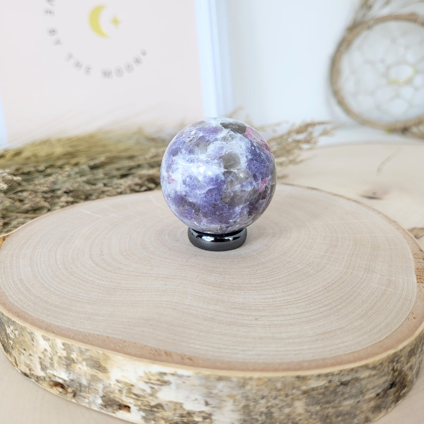 Pinker Turmalin in Lepidolith und Feldspat Unicorn Stone Kugel 4cm Durchmesser