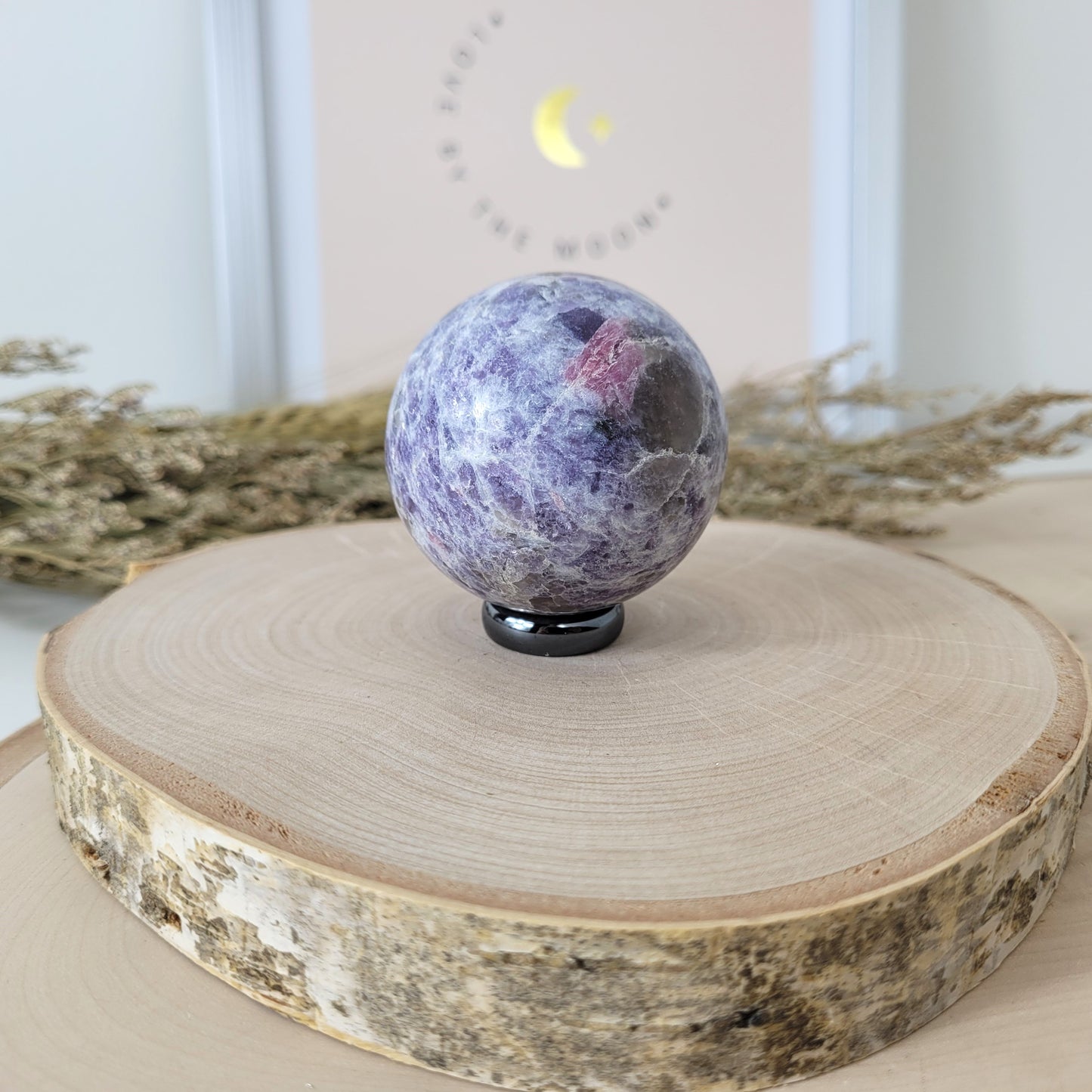 Pinker Turmalin in Lepidolith und Feldspat Unicorn Stone Kugel 4,9cm Durchmesser