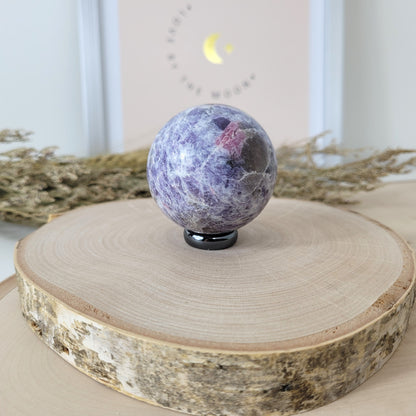 Pinker Turmalin in Lepidolith und Feldspat Unicorn Stone Kugel 4,9cm Durchmesser