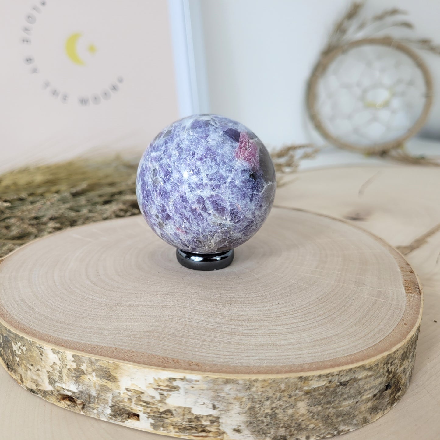 Pinker Turmalin in Lepidolith und Feldspat Unicorn Stone Kugel 4,9cm Durchmesser