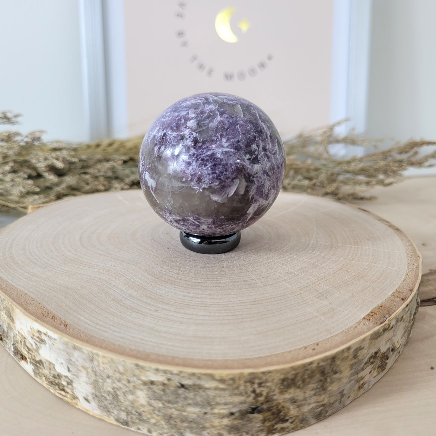 Pinker Turmalin in Lepidolith und Feldspat Unicorn Stone Kugel 4,7cm Durchmesser