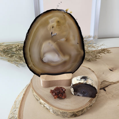 Bundle Angebot des Tages 06.12.25,Achat Scheibe mit Holzaufsteller Teelichthalter, Achat Geode mit Standfläche, Aragonit Igelkristall