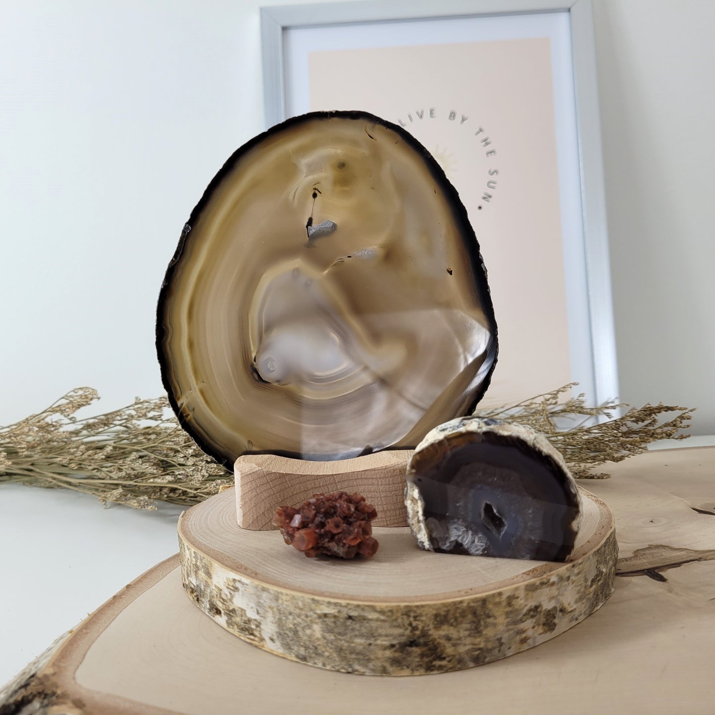 Bundle Angebot des Tages 06.12.25,Achat Scheibe mit Holzaufsteller Teelichthalter, Achat Geode mit Standfläche, Aragonit Igelkristall