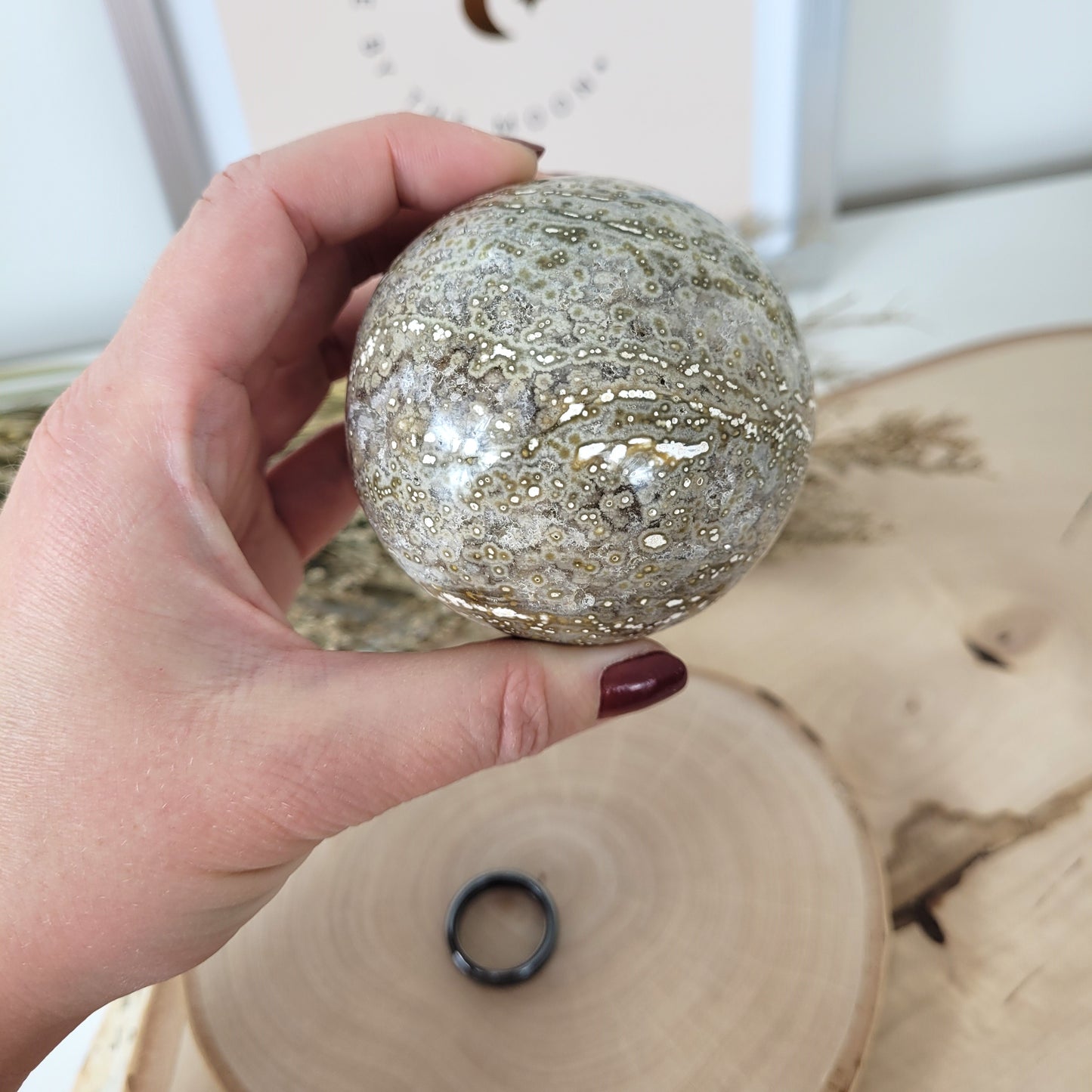 Ozean Chalcedon Kugel Druzy Sphärolith Chalcedon 6,9cm Durchmesser, 435g