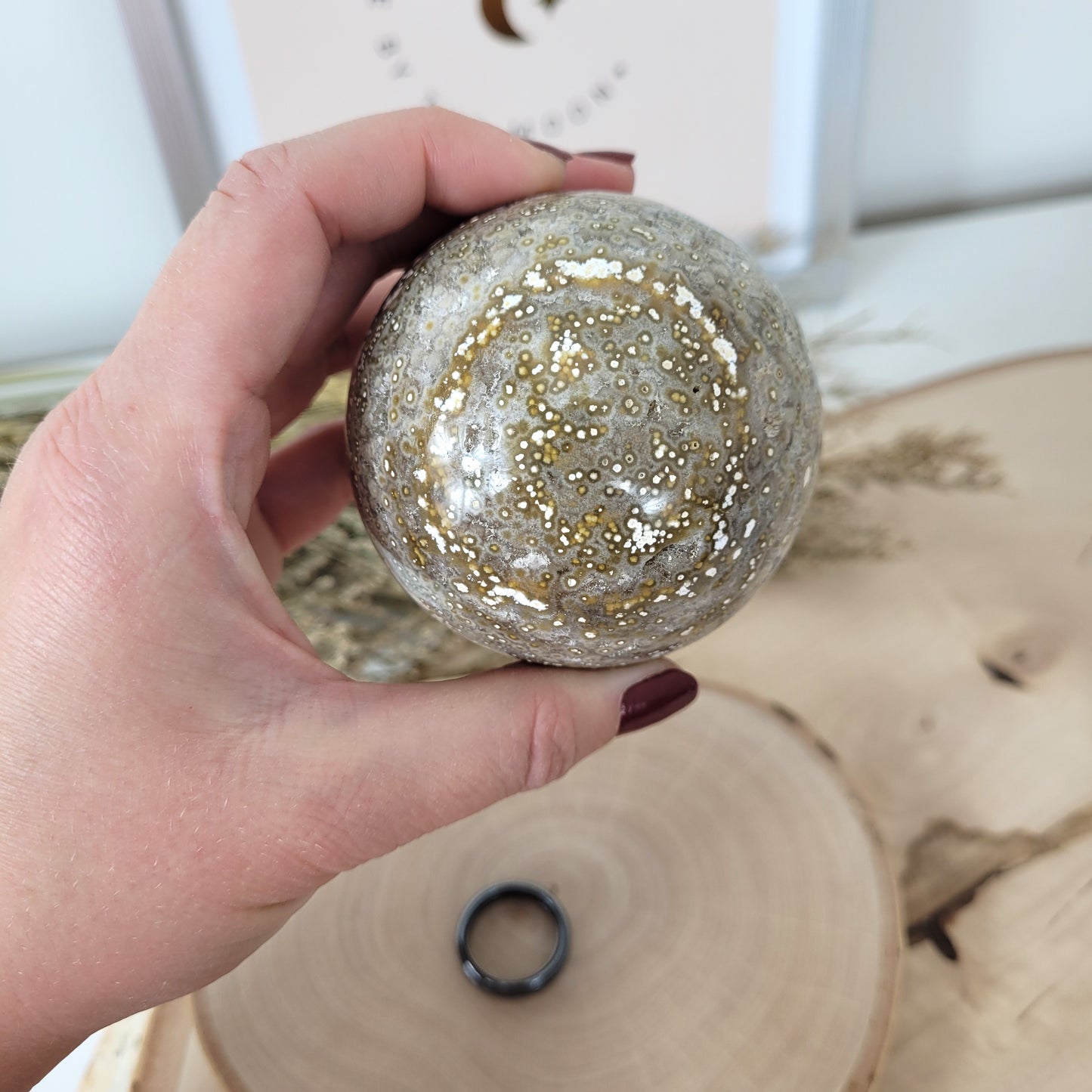 Ozean Chalcedon Kugel Druzy Sphärolith Chalcedon 6,9cm Durchmesser, 435g