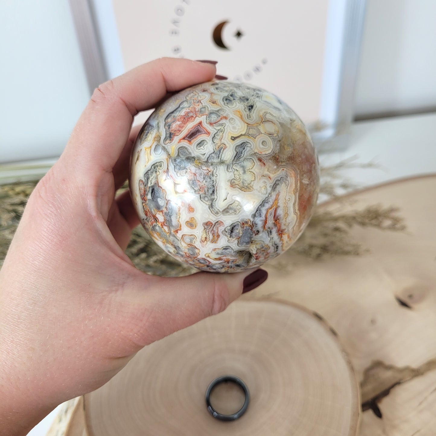 Crazy Lace Achat Kugel Druzy Mexikanischer Achat 7,5cm Durchmesser, 592g