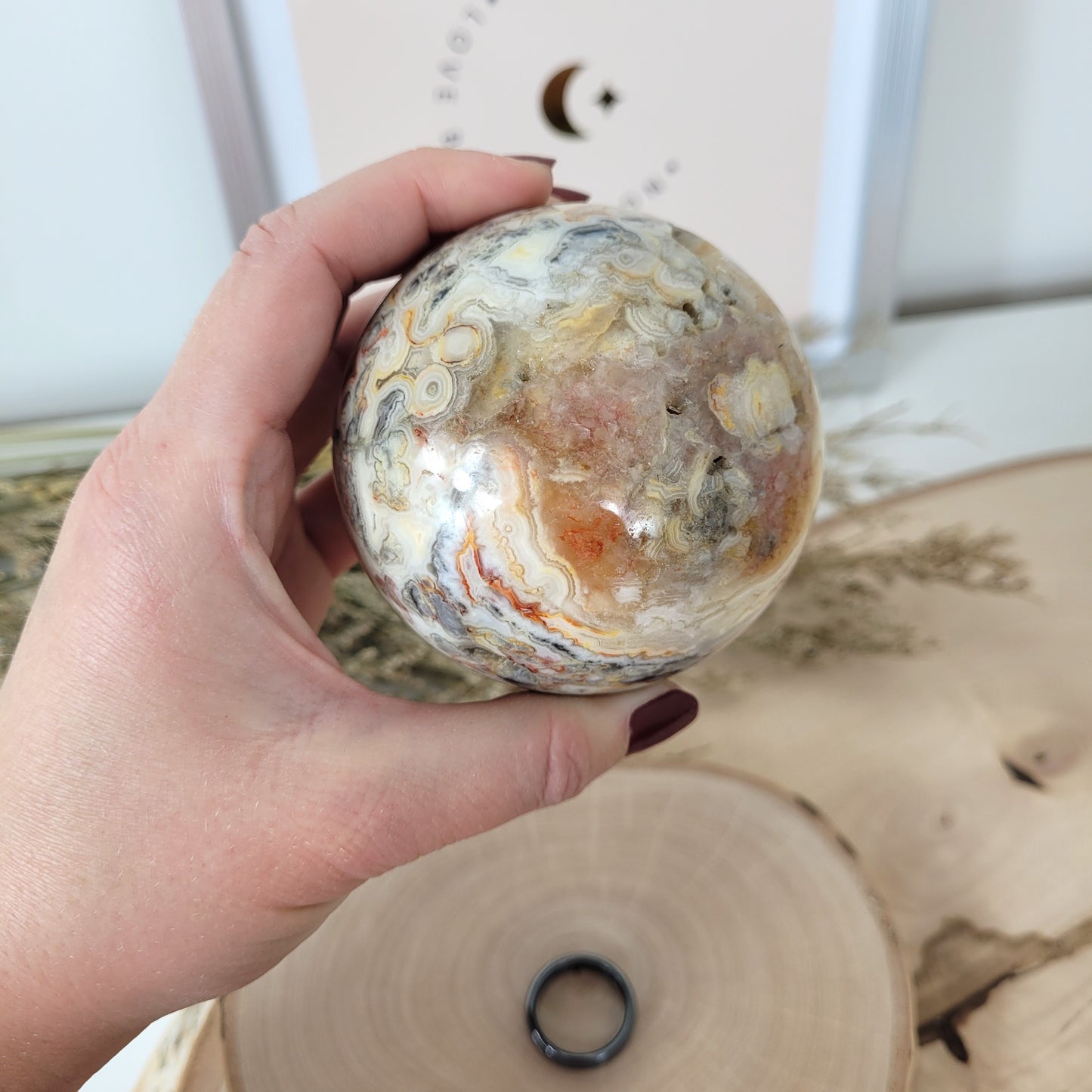 Crazy Lace Achat Kugel Druzy Mexikanischer Achat 7,5cm Durchmesser, 592g