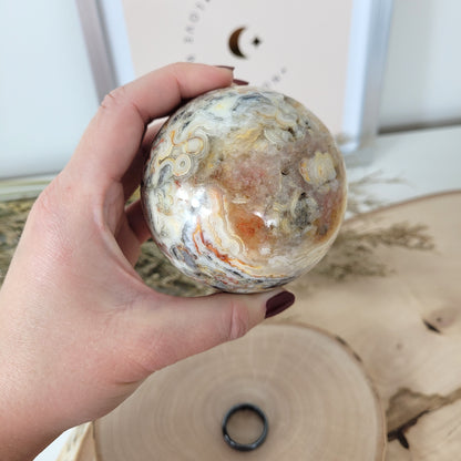 Crazy Lace Achat Kugel Druzy Mexikanischer Achat 7,5cm Durchmesser, 592g