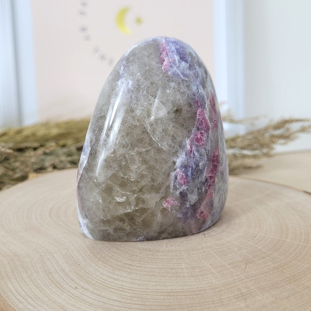 Unicorn Stone Pinker Turmalin in Lepidolith und Feldspat Freiform 6,9 x 6,1cm, 237g