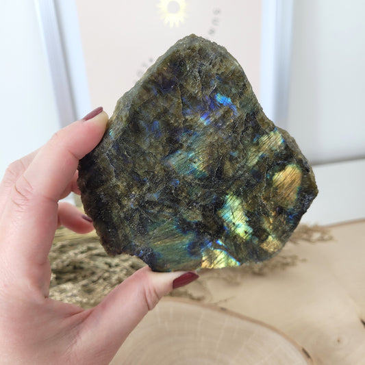 Labradorit Scheibe Rohstein Naturrand 10,3 x 8,6cm, 154g