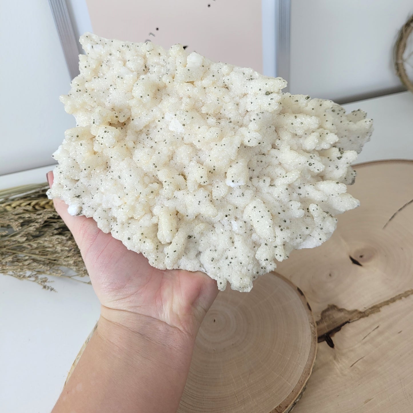 Stalaktitischer Calcit mit Pyrit Dodekaeder Kristallen 15,4 x 12,3cm, 1,6kg, aus Rumänien Cavnic Sammlermineralien