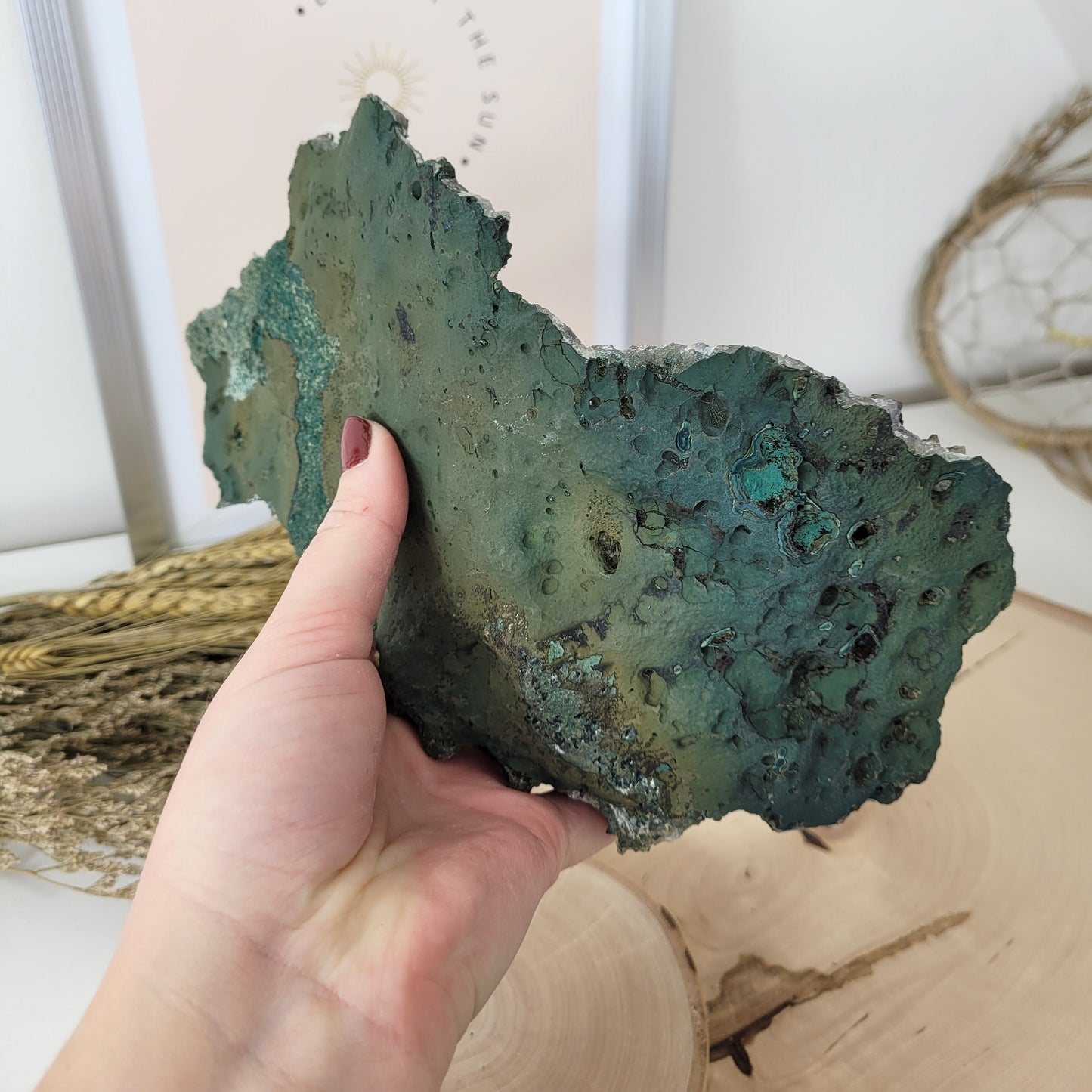 Rarität großer Mangano Calcit UV reaktiv auf Quarz mit Druzy Hämatit  22 x 11cm, 1,4kg, aus Bulgarien Madan Sammlermineralien