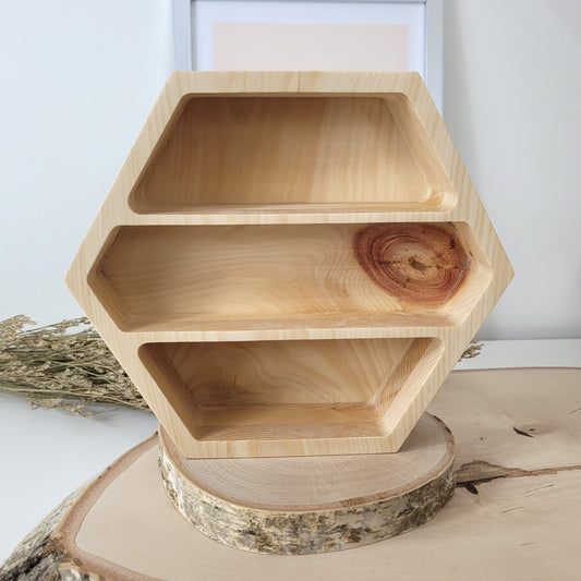 Zirbenholz Aufsteller Hexagon für Trommelsteine & Co, auch als Schale geeignet,
