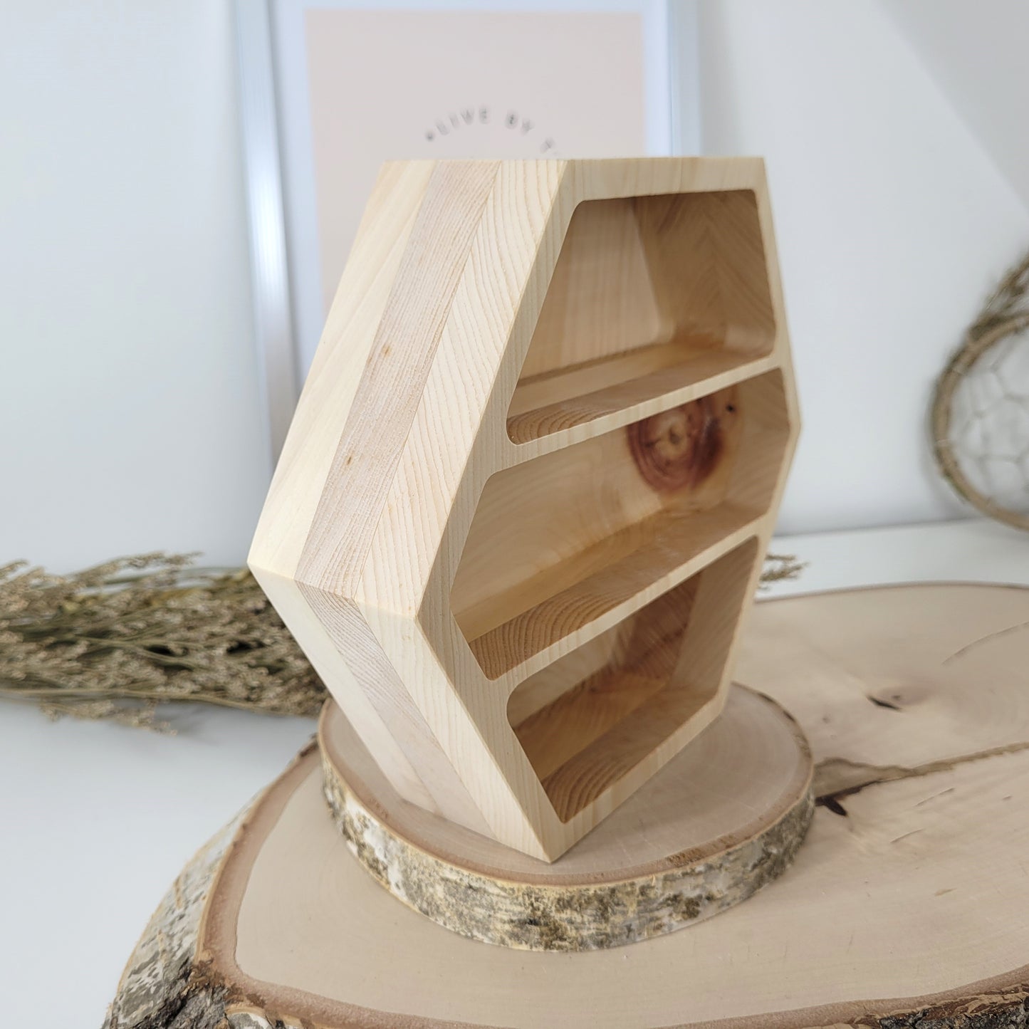 Zirbenholz Aufsteller Hexagon für Trommelsteine & Co, auch als Schale geeignet,