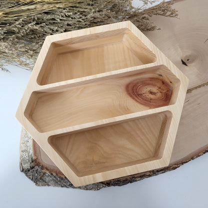 Zirbenholz Aufsteller Hexagon für Trommelsteine & Co, auch als Schale geeignet,