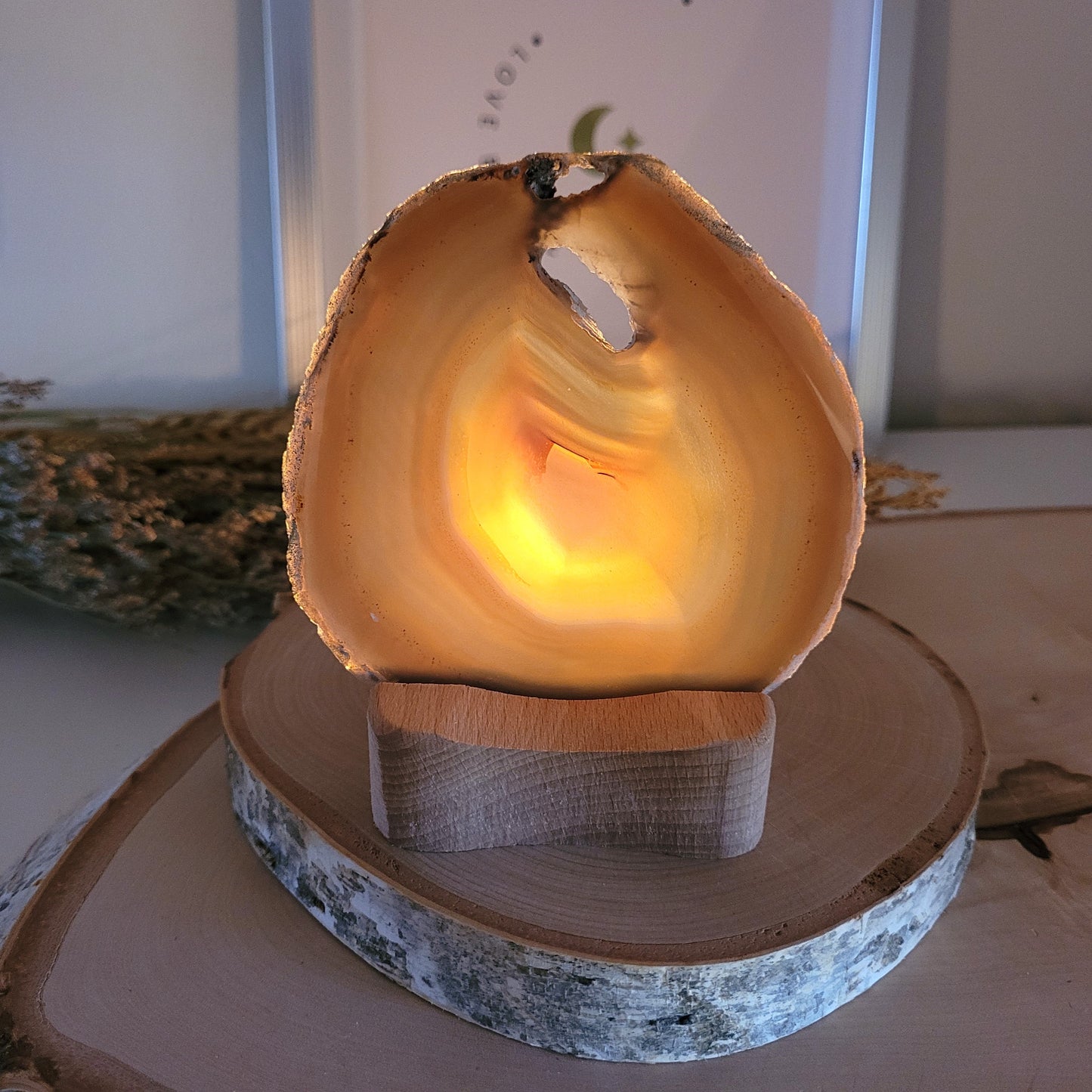 Achat Scheibe 10,3 x 9,9cm inklusive Holzaufsteller Teelichthalter