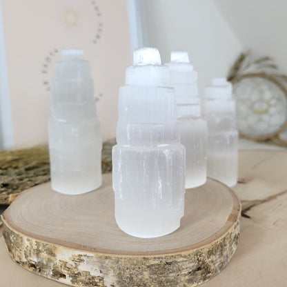 Selenit Turm gestuft 9-10cm