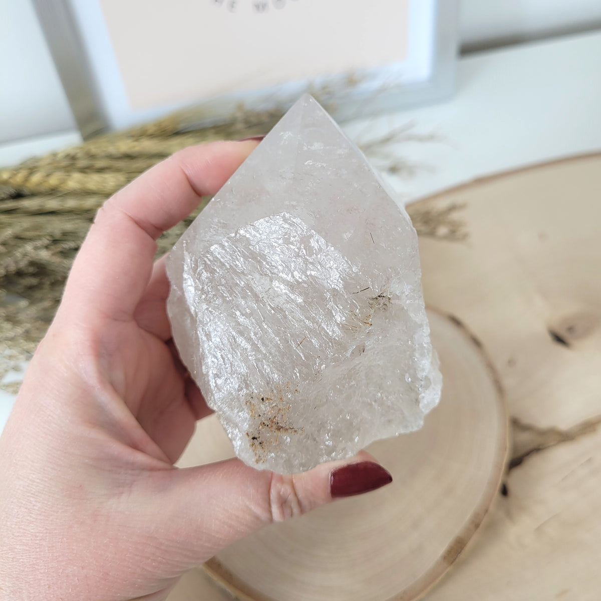 Bergkristall Naturspitze Rohkristall mit polierter Spitze 8,5 x 6,8cm, 400g