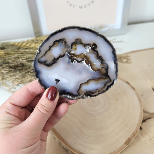 Achat Scheibe Extra-Qualität 8,9 x 7,8cm inklusive Holzaufsteller Teelichthalter