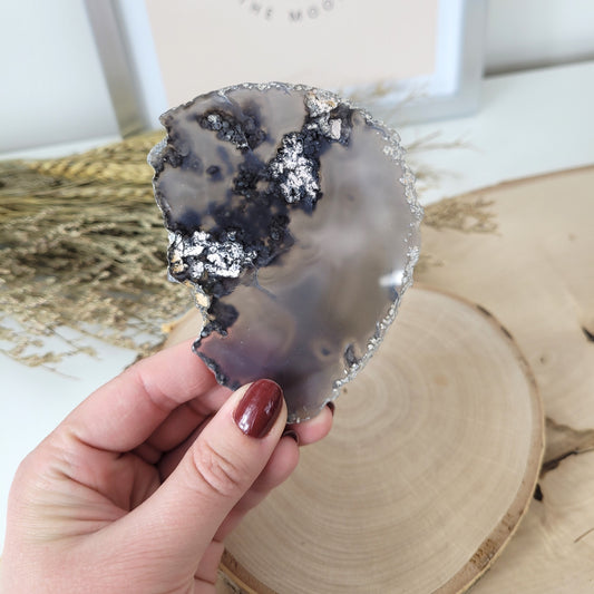 Achat Scheibe Extra-Qualität 9,1 x 6,7cm inklusive Holzaufsteller Teelichthalter