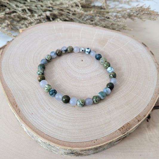 Baumachat & Rhyolith Armband Kugeln 6mm