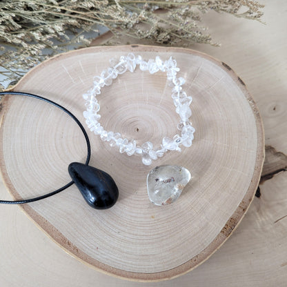 Set "Seelenkompass" Falkenauge Kette, Bergkristall Armband, Topas Trommelstein, mit kraftvoller Set Beschreibung