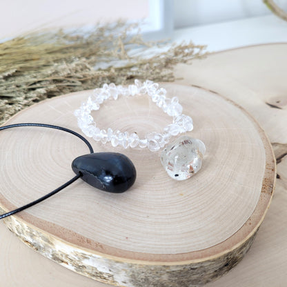 Set "Seelenkompass" Falkenauge Kette, Bergkristall Armband, Topas Trommelstein, mit kraftvoller Set Beschreibung