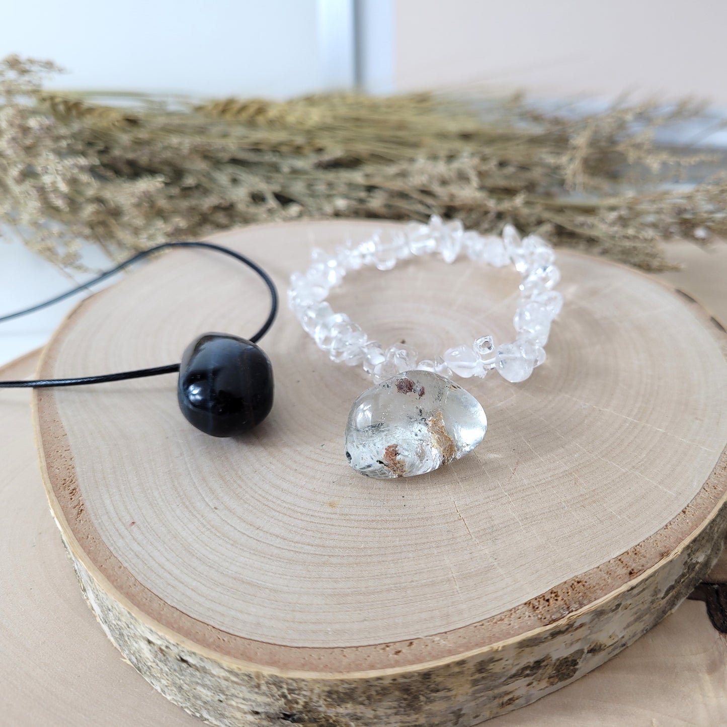 Set "Seelenkompass" Falkenauge Kette, Bergkristall Armband, Topas Trommelstein, mit kraftvoller Set Beschreibung
