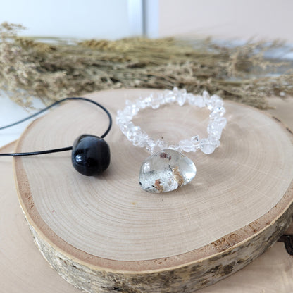 Set "Seelenkompass" Falkenauge Kette, Bergkristall Armband, Topas Trommelstein, mit kraftvoller Set Beschreibung