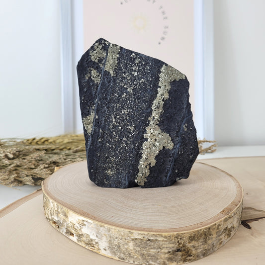 Schungit mit Pyrit Rohstein Freiform 10,1 x 8,2cm, 357g