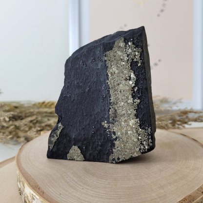 Schungit mit Pyrit Rohstein Freiform 9,1 x 7,6cm, 375g
