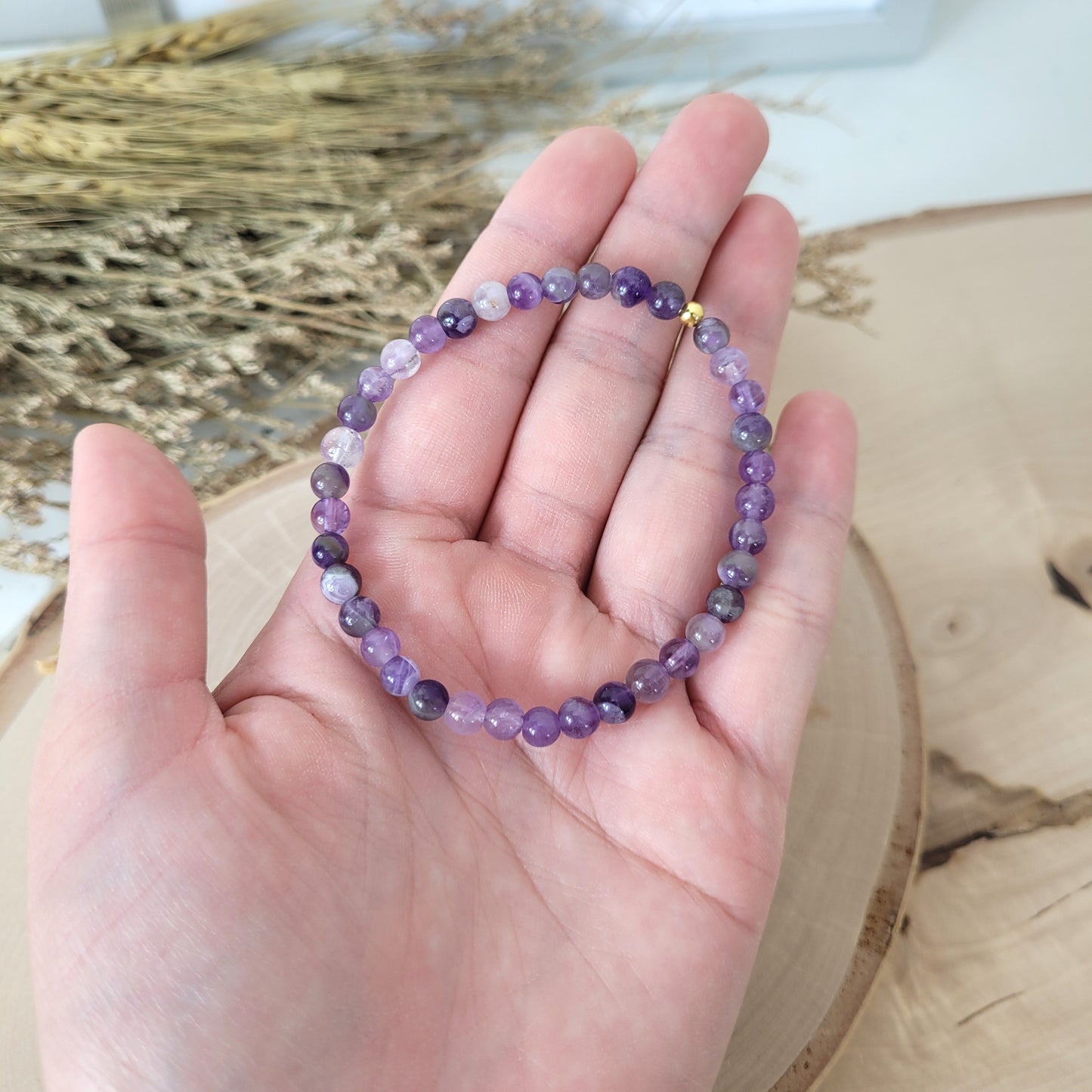 Amethyst Armband Kugeln 5 mm mit Silber 925 vergoldet Perle