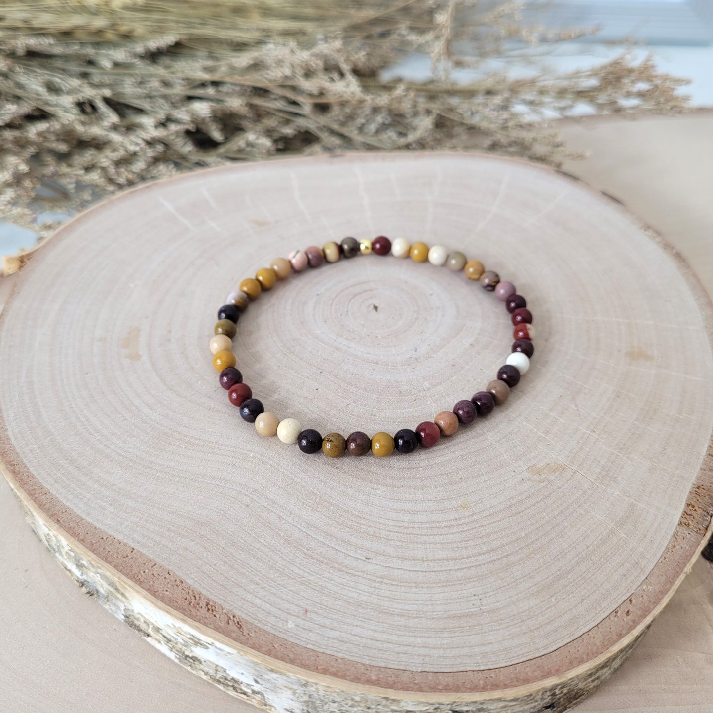 Mookait Armband Kugeln 4 mm mit Silber 925 vergoldet Perle