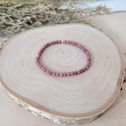 Rhodonit Armband Kugeln matt 4 mm mit Silber 925 vergoldet Perle