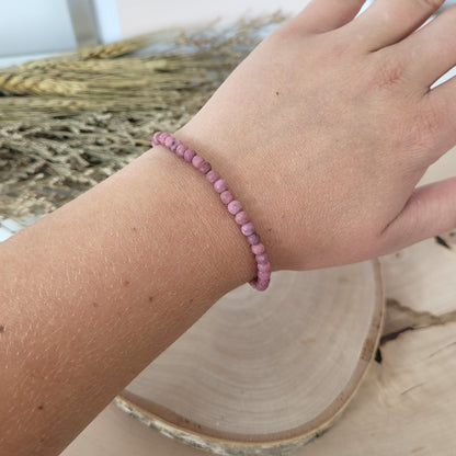 Rhodonit Armband Kugeln matt 4 mm mit Silber 925 vergoldet Perle
