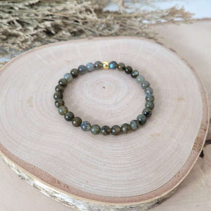 Labradorit Armband Kugeln 6mm mit Silber 925 vergoldet Perle