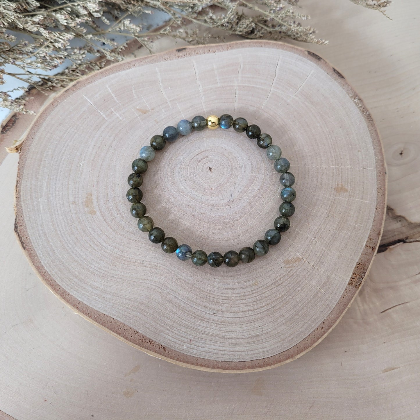 Labradorit Armband Kugeln 6mm mit Silber 925 vergoldet Perle