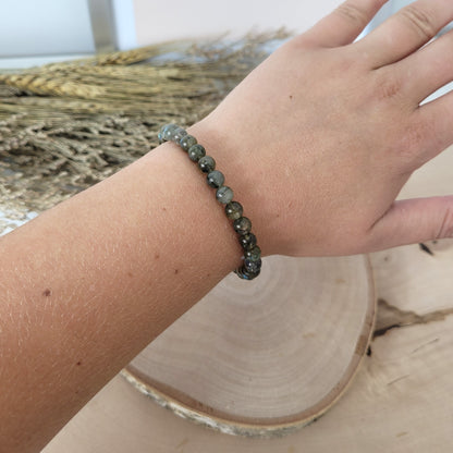 Labradorit Armband Kugeln 6mm mit Silber 925 vergoldet Perle