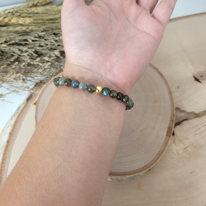 Labradorit Armband Kugeln 6mm mit Silber 925 vergoldet Perle
