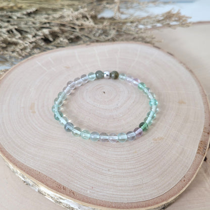 Fluorit Armband Kugeln 6mm mit zwei Labradorit Perlen und mit Silber 925 Perle
