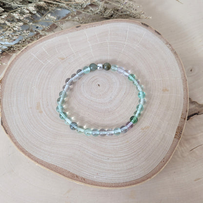 Fluorit Armband Kugeln 6mm mit zwei Labradorit Perlen und mit Silber 925 Perle