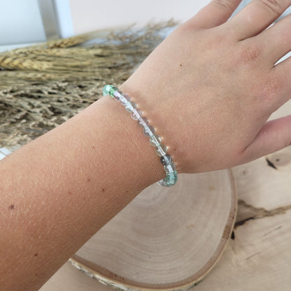 Fluorit Armband Kugeln 6mm mit zwei Labradorit Perlen und mit Silber 925 Perle