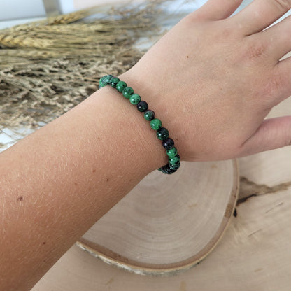 Rubin Zoisit Armband Kugeln 6mm mit Silber 925 Perle