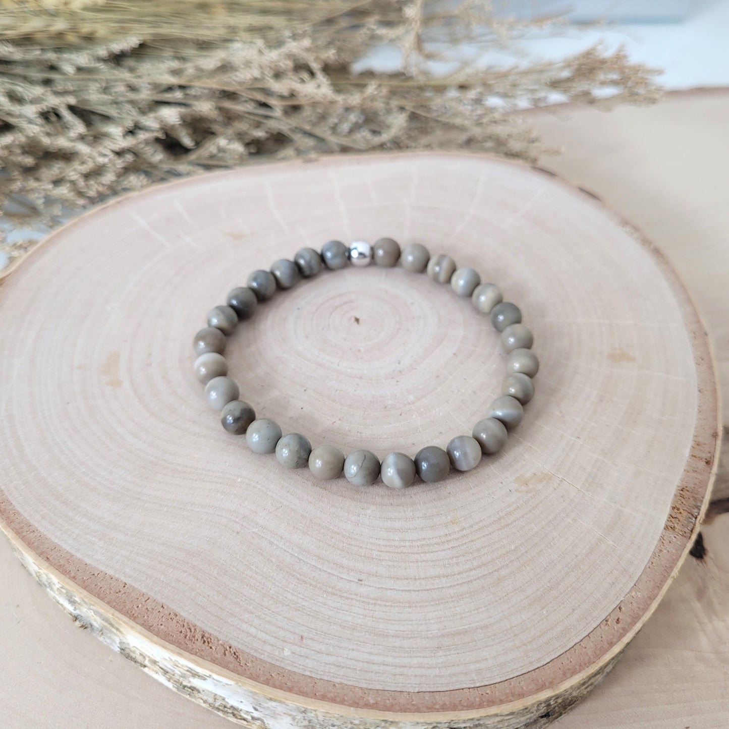 Flint Jaspis Feuerstein Armband Kugeln 6mm mit Silber 925 Perle