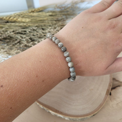 Flint Jaspis Feuerstein Armband Kugeln 6mm mit Silber 925 Perle