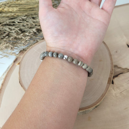 Flint Jaspis Feuerstein Armband Kugeln 6mm mit Silber 925 Perle