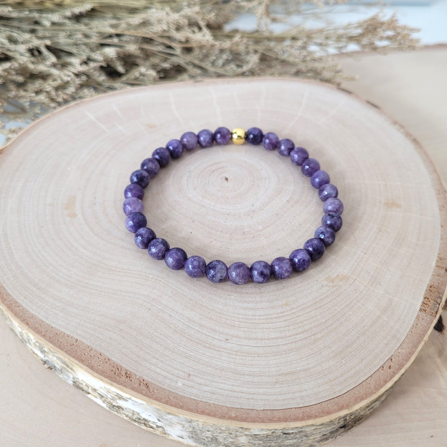 Lepidolith Armband Kugeln 6mm mit Silber 925 vergoldet Perle