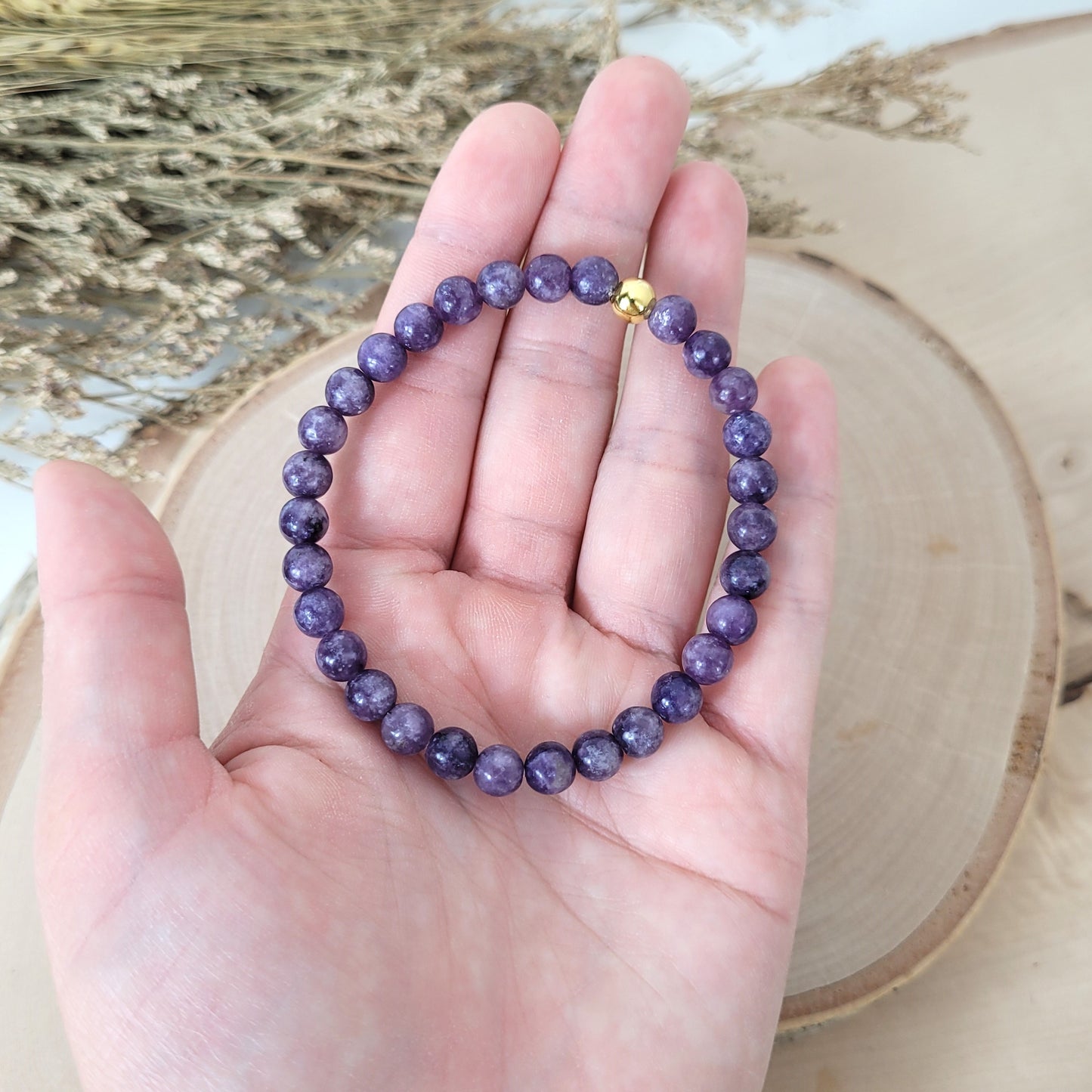 Lepidolith Armband Kugeln 6mm mit Silber 925 vergoldet Perle